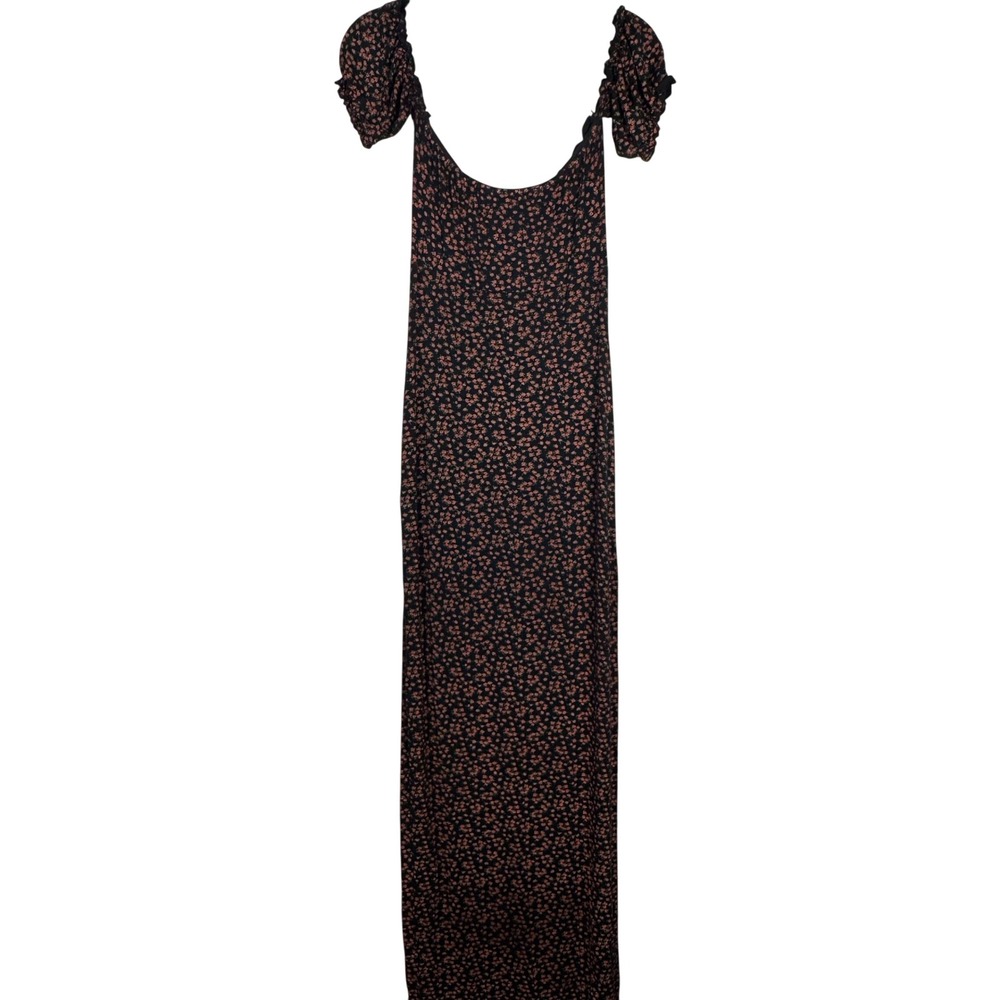 Nasty Gal Floral Maxi Dress Womens US 4 Black Puff Sleeve Milkmaid Bodycon